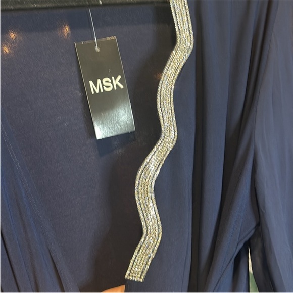 MSK Blue Ruched 3/4 Sleeve Blouse - Picture 3 of 10